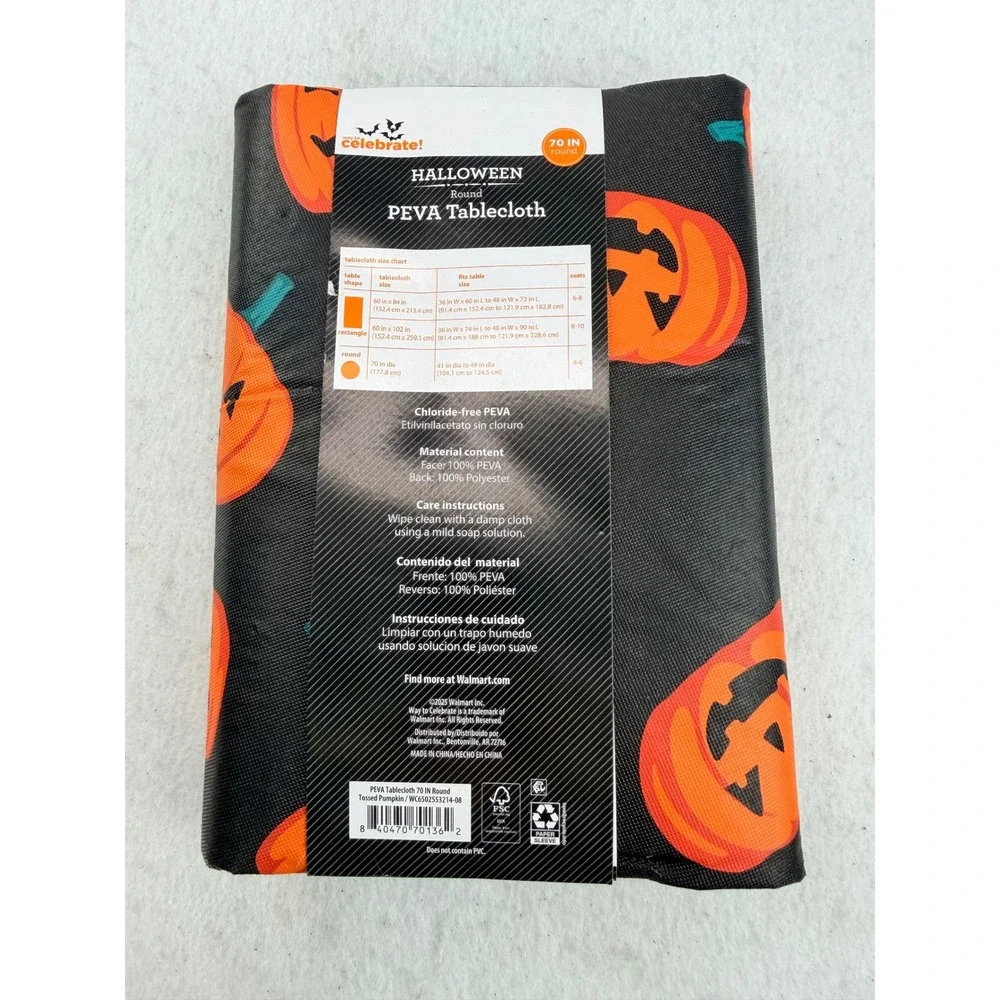 Way to Celebrate Halloween Pumpkin PEVA Tablecloth 70